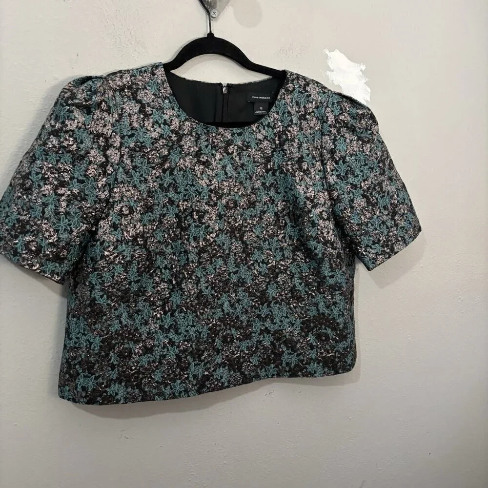 Club Monaco Brocade Puff Sleeve Blouse Women 12